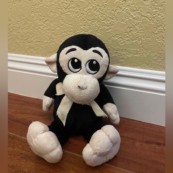 Anico Black Monkey Kids Plush Stuffed Animal Soft Toy Beige Bow Used - Picture 5 of 8